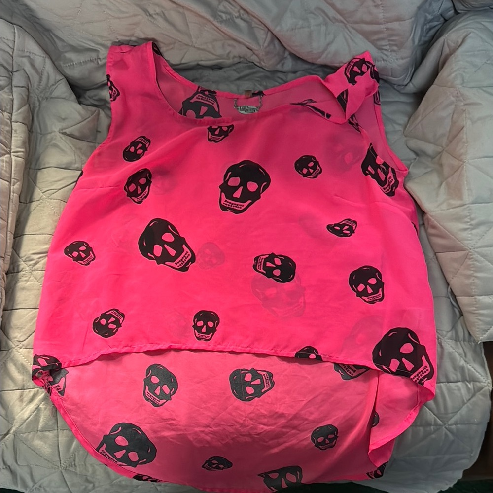 Pink Skull Print Sleeveless Top